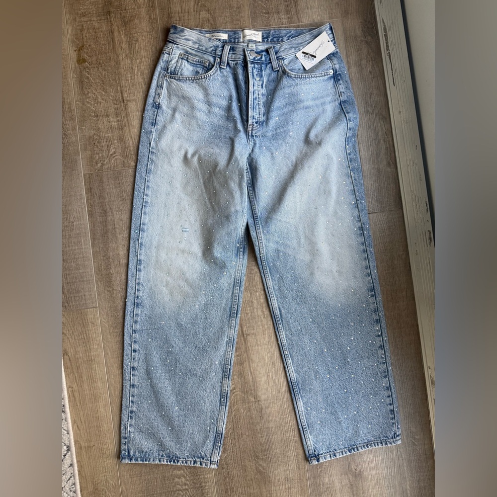 Rhinestone Embellished Universal Thread Light Blue Wide Leg Jeans ~ The coolest!